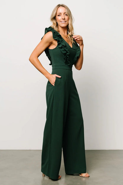 Descanso Ruffle Jumpsuit | Dark Green