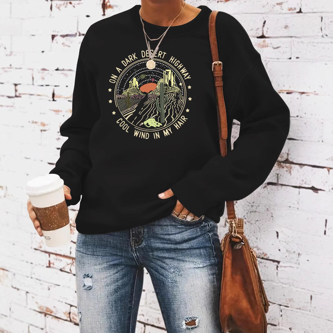 Printed loose hoodie for women