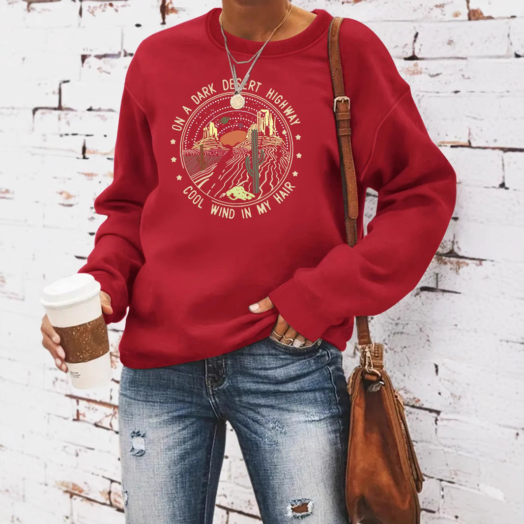 Printed loose hoodie for women