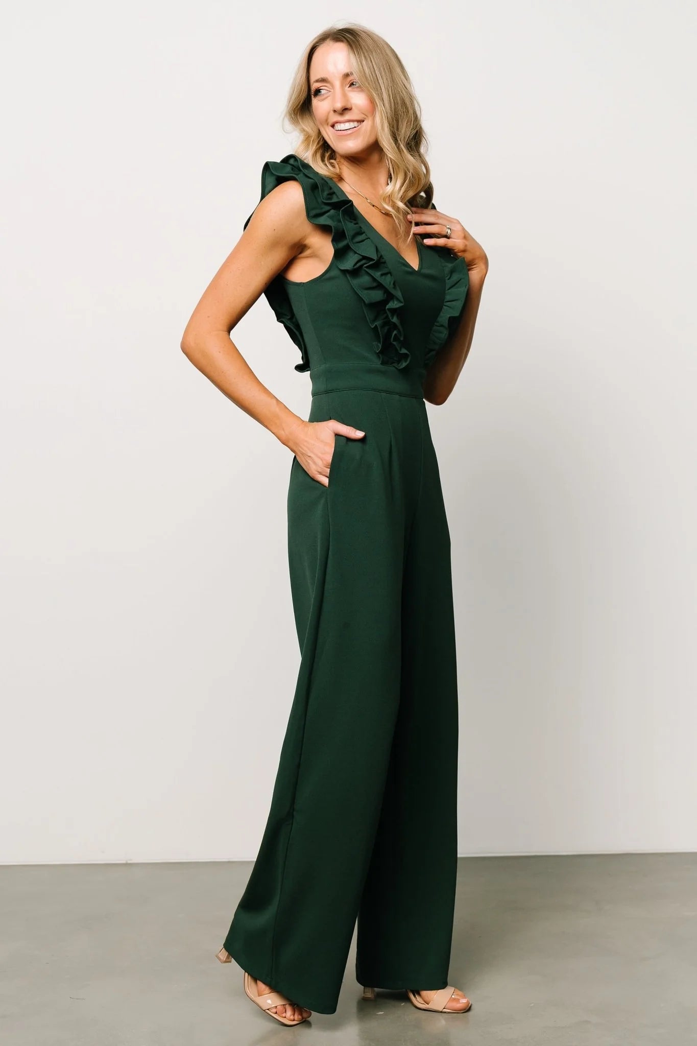Descanso Ruffle Jumpsuit | Dark Green