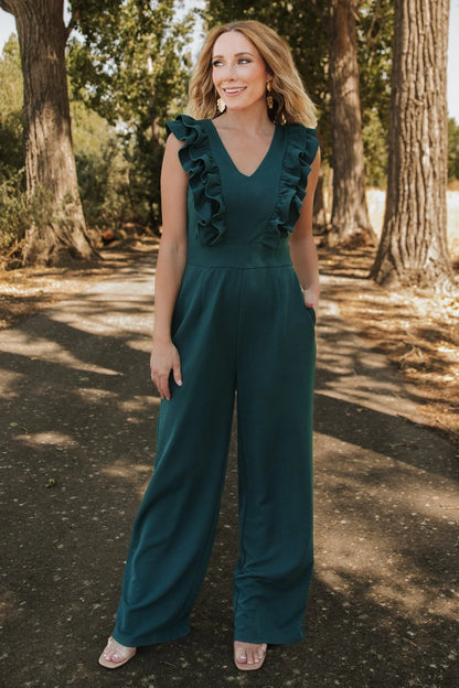Descanso Ruffle Jumpsuit | Dark Green