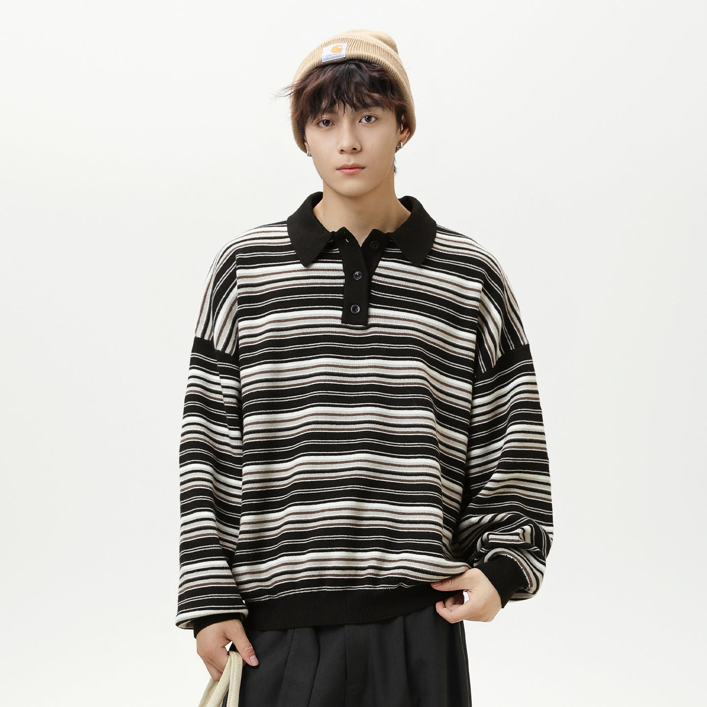 Striped collar sweater for men