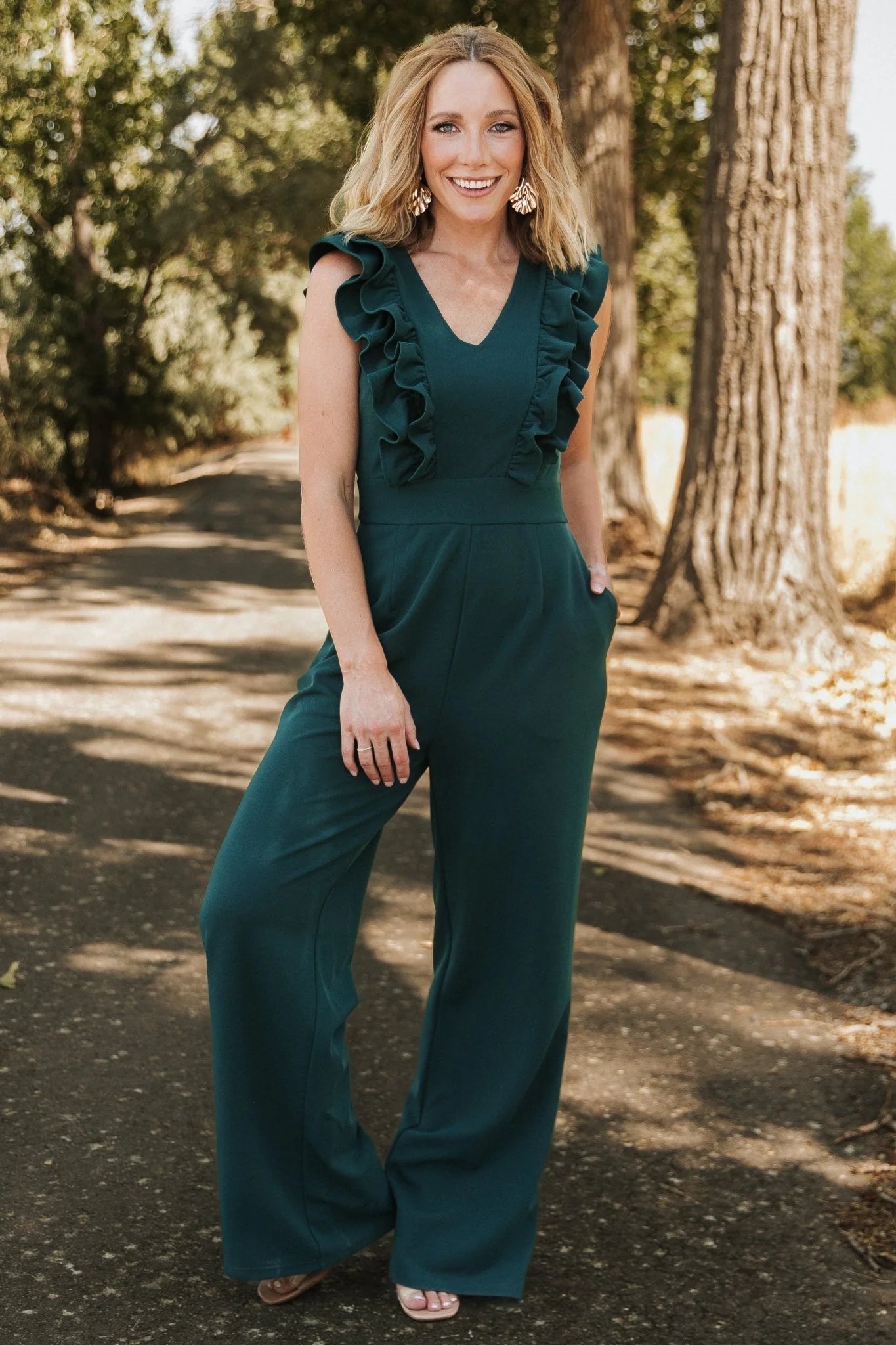 Descanso Ruffle Jumpsuit | Dark Green